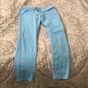 Bright blue skinny jeans